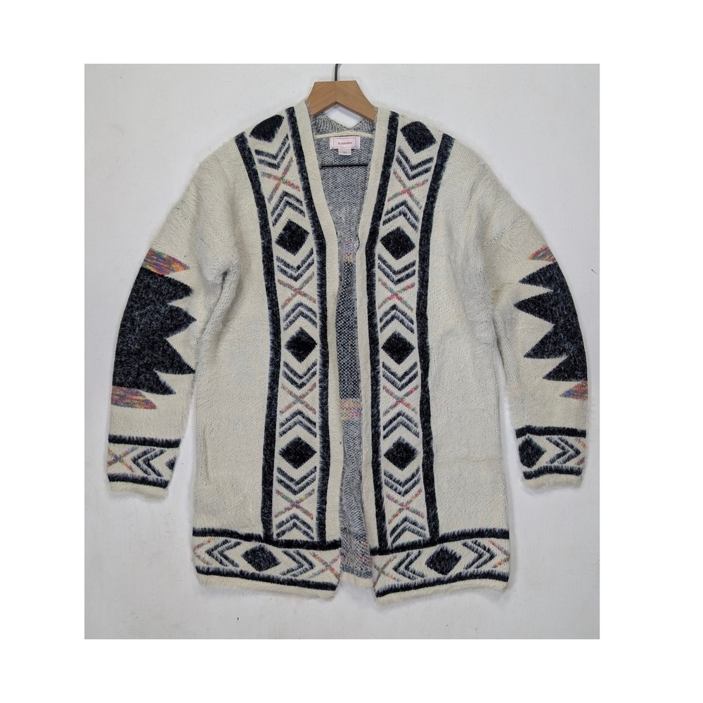 Kamana Womens XL Eyelash Knit Cardigan Southwestern Geometric Fuzzy Open Front